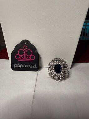 Paparazzi Silver-Tone Deep Blue Crystal Halo Ring